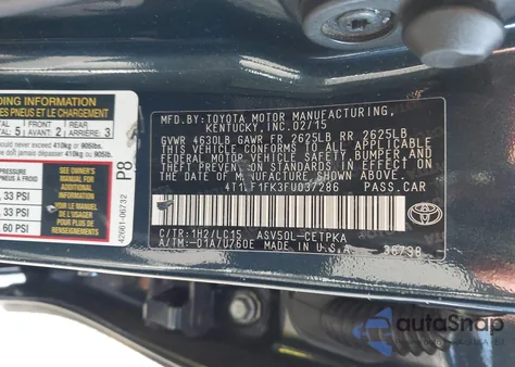 2015 Toyota Camry Xse from USA, damaged, VIN 4T1BF1FK3FU037286